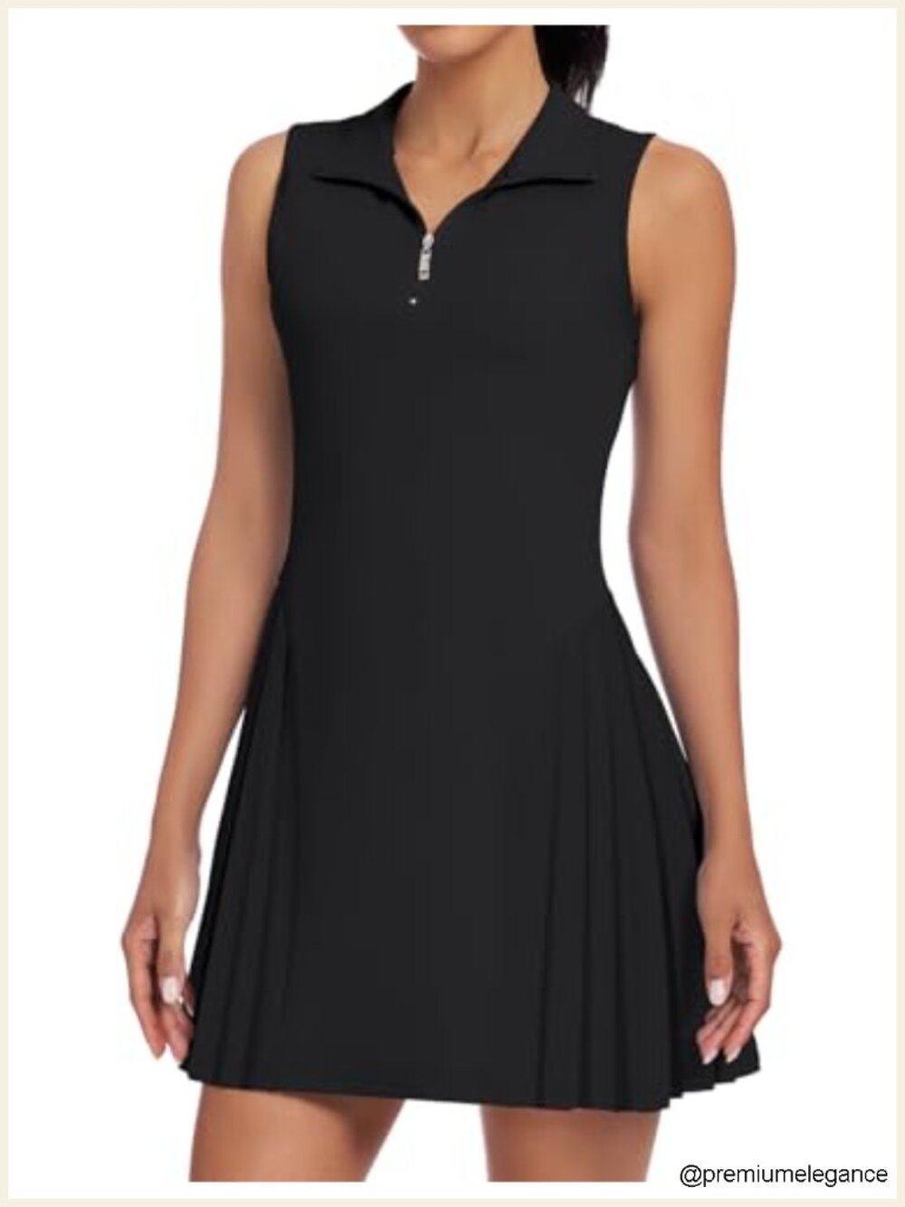 Women's Sleeveless Pleated Tennis Dress with Shorts & 1/4 Zip Polo Collar